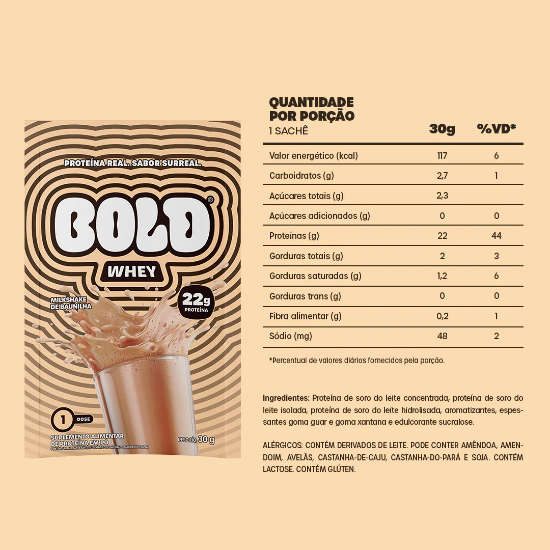 KIT 10 SACHÊS BOLD WHEY MILKSHAKE DE BAUNILHA (30g/Un) - Image 4