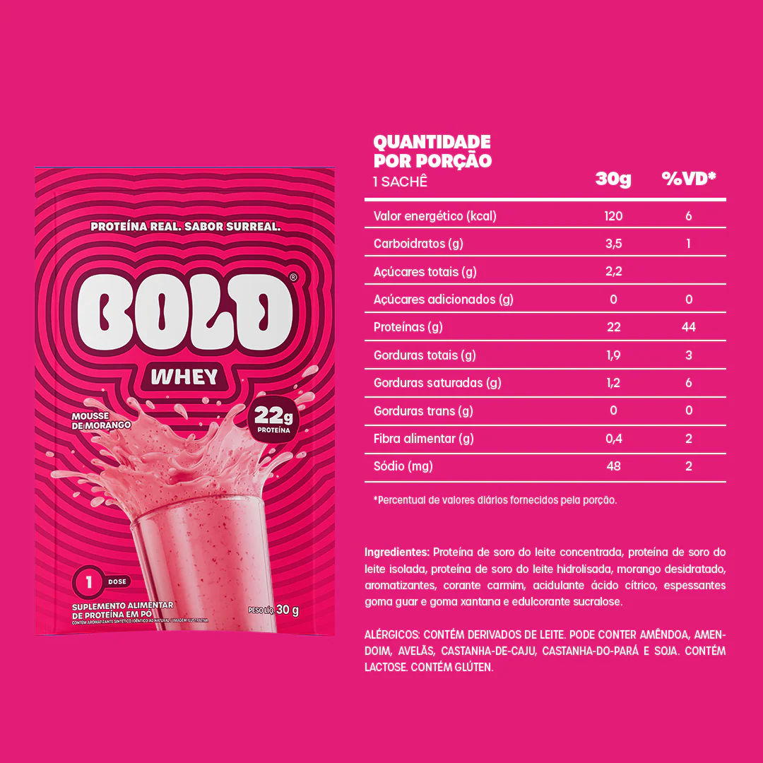 KIT 10 SACHÊS BOLD WHEY MOUSSE DE MORANGO (30g/Un) - Image 4